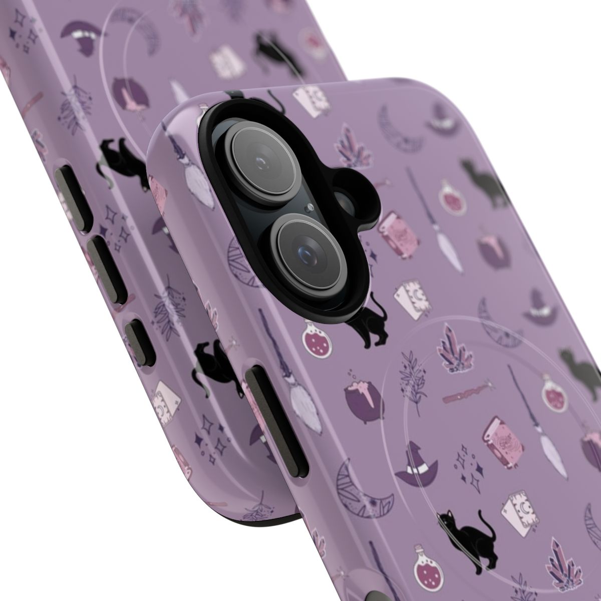 Bewitching purple phone case with black cat and crescent moon design - Detail