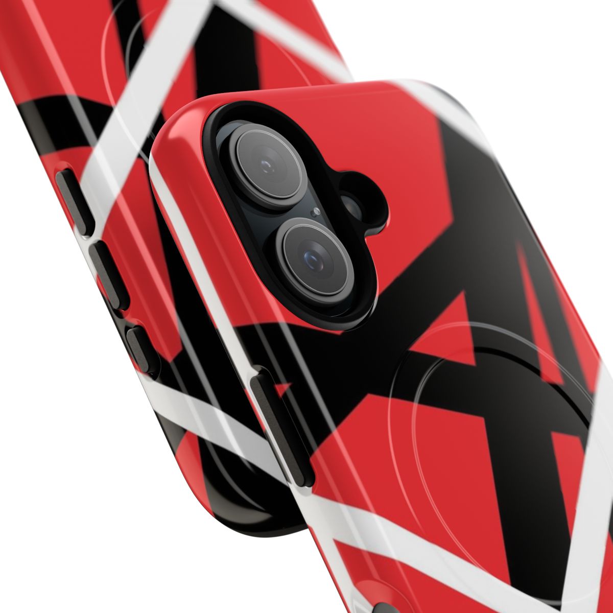 Red and white striped magnetic tough phone case inspired by the iconic van halen band - Detail