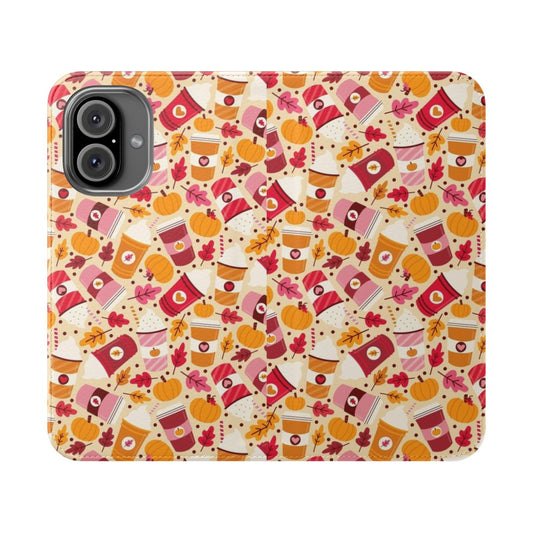 Pumpkin spice phone case with leaves and pumpkins in an autumnal pattern