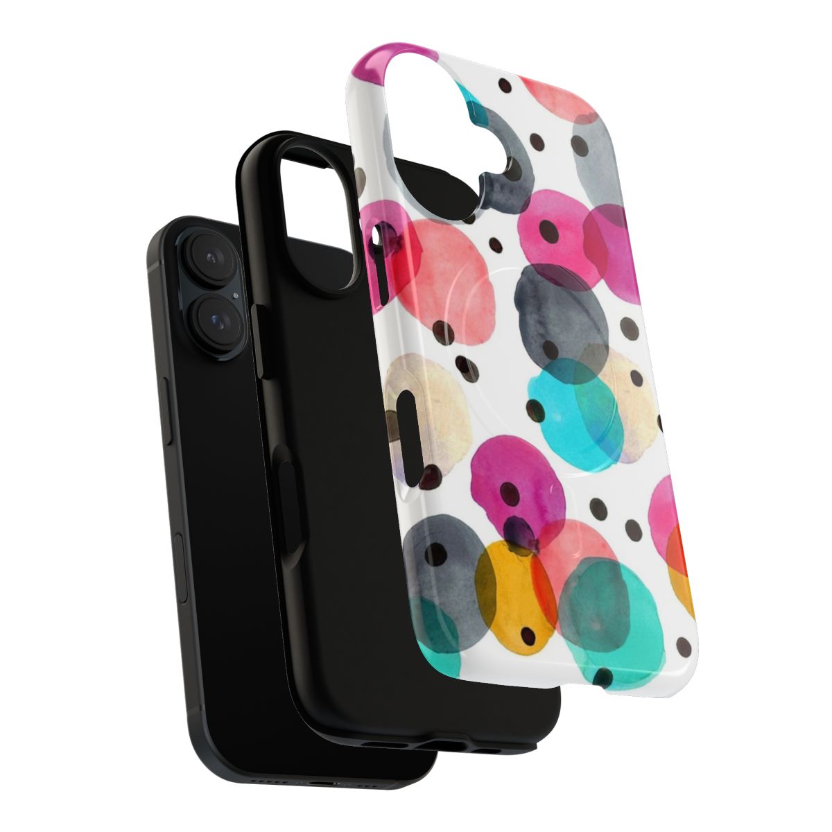 Colorful watercolor-style dots pattern on a tough, magnetic phone case - Layers