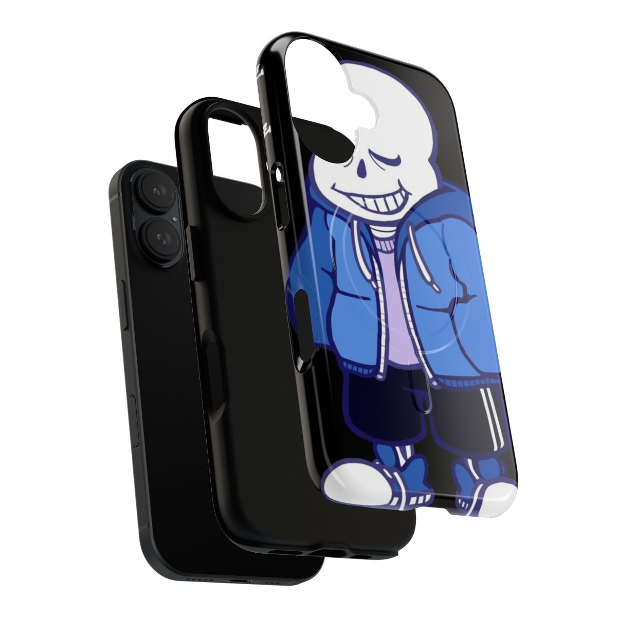 Skeleton-themed phone case with pixel art design, inspired by the video game Undertale - Layers