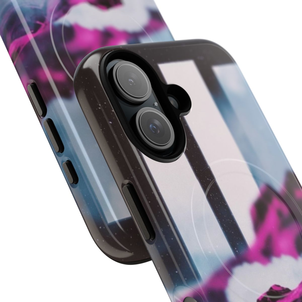 Vibrant, abstract, and retro-inspired magnetic phone case with pixelated, glitch art, and other unique designs. - Detail