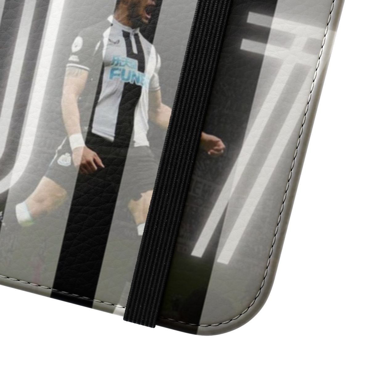 Flip cover phone case with Newcastle United and Toon Army designs - Close Up