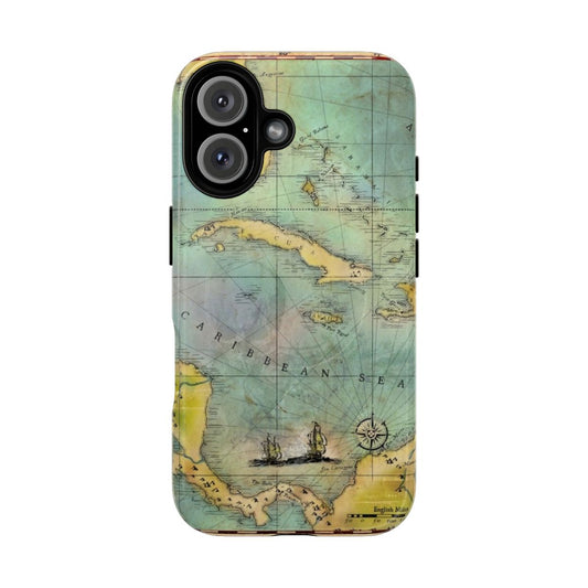 Caribbean pirate and vintage treasure map design on a durable phone case