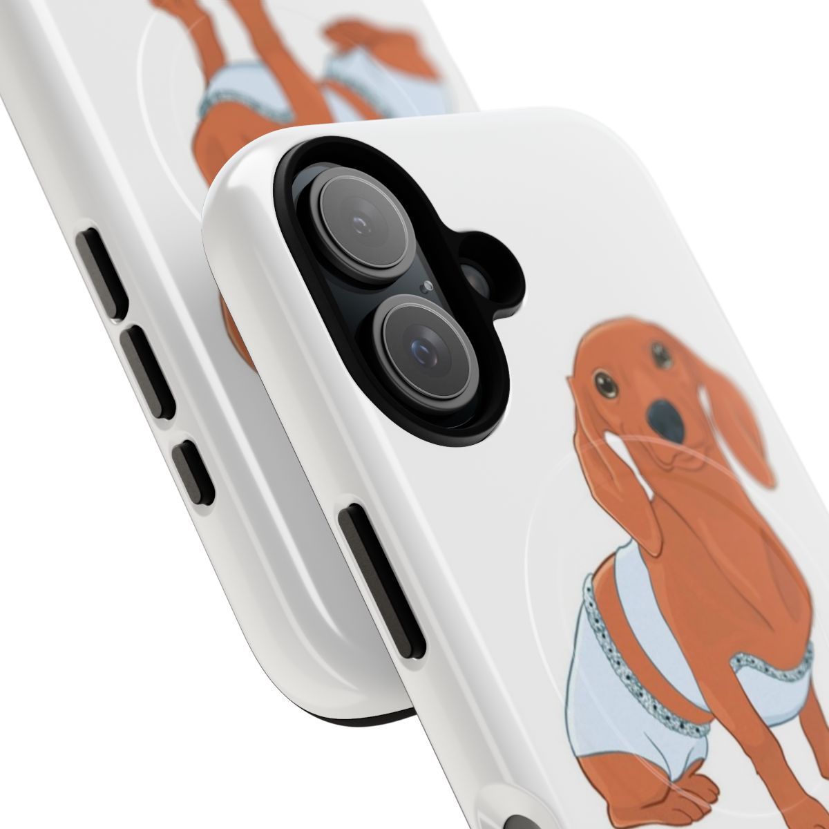 Dachshund-themed phone case with "Darling I'm A Nightmare Dressed Like A Daydream" design - Detail