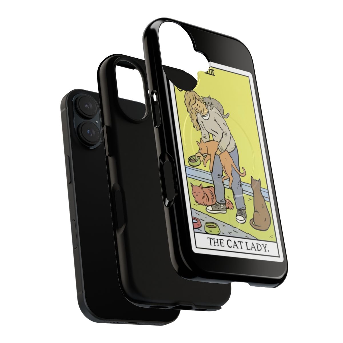 Unique tarot-inspired phone case featuring a playful cat design for cat lovers and believers in the occult. - Layers