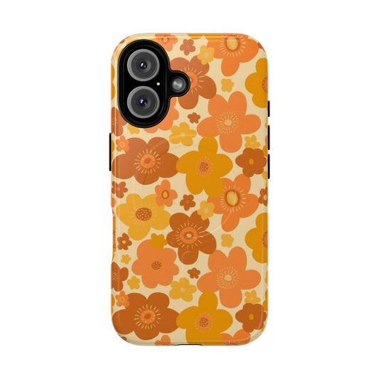 Retro floral pattern phone case with a groovy 70s flower power design