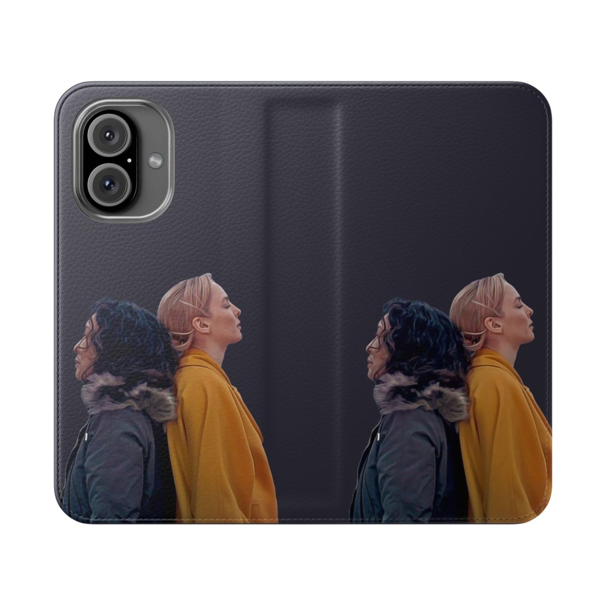 Flip phone case featuring Villaneve, the main characters from the TV series Killing Eve