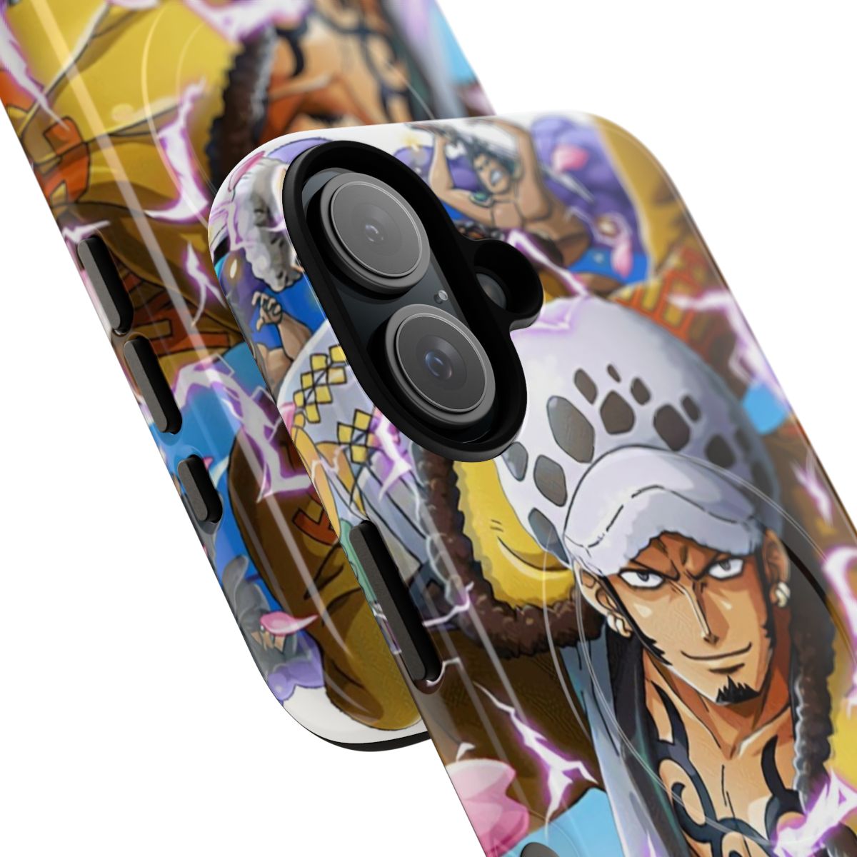 Durable and stylish phone case featuring Trafalgar Law and the Heart Pirates from the anime and manga series One Piece. - Detail