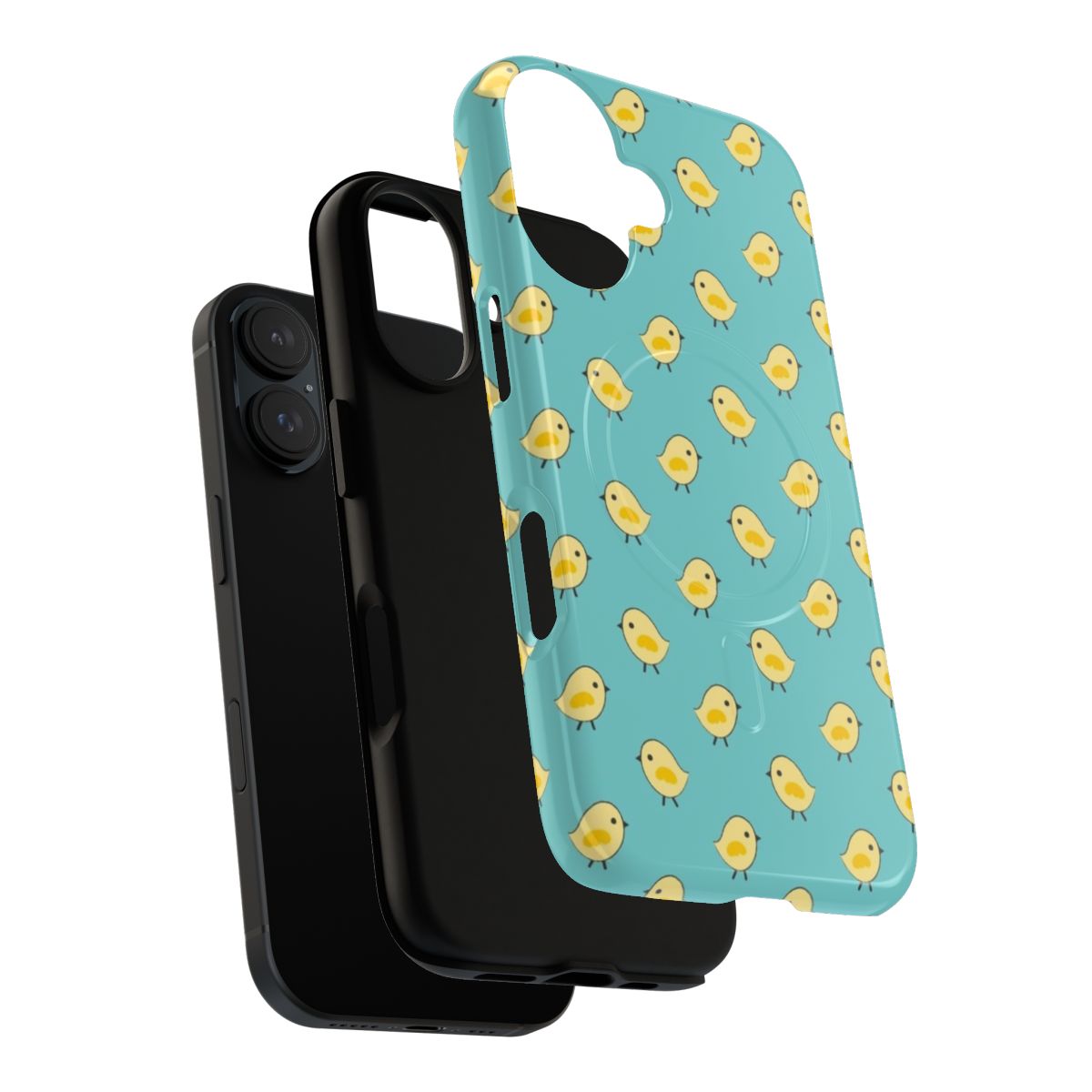 Vibrant yellow chicks pattern on an aqua blue magnetic phone case - Layers