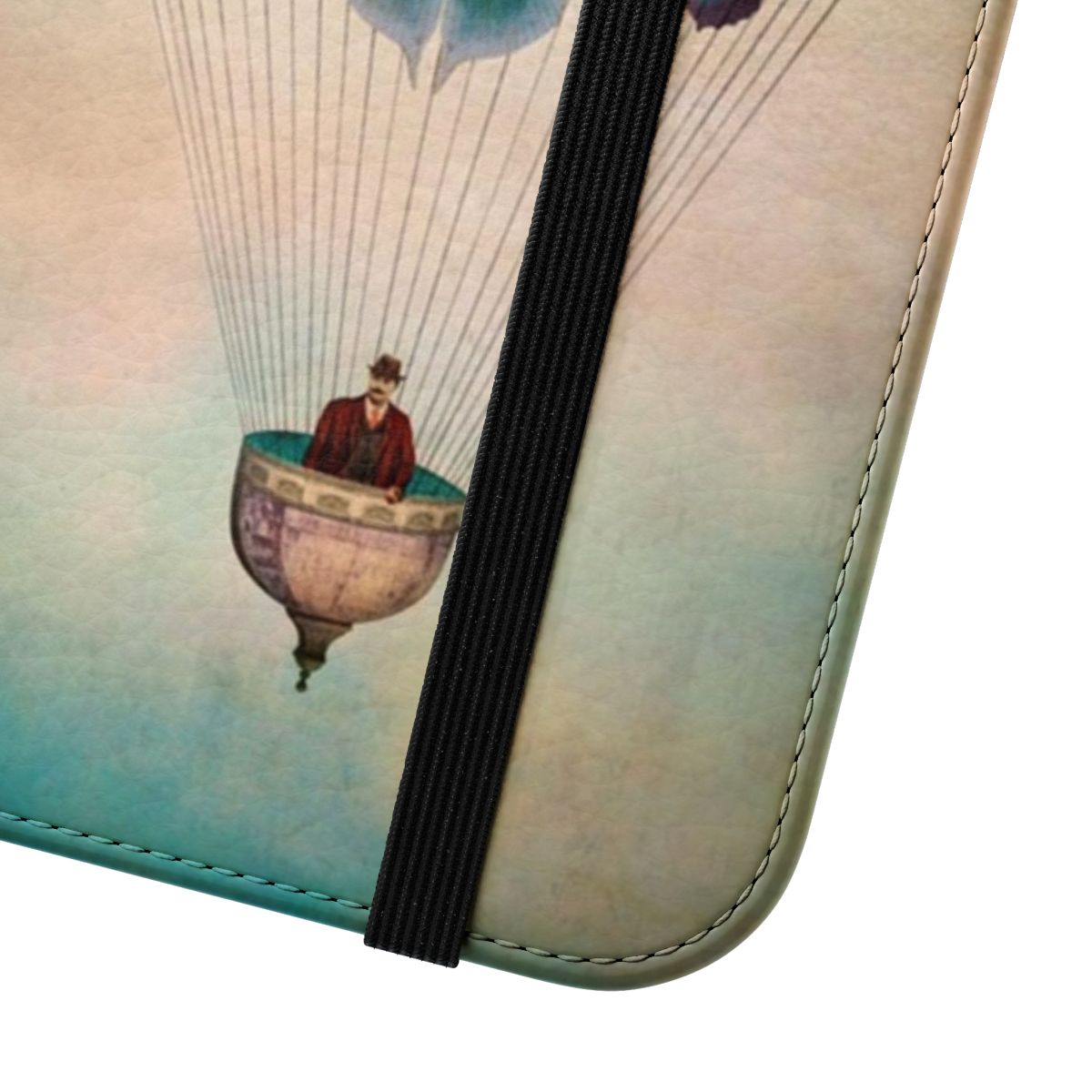 Colorful digital art phone case with butterflies, balloons, and a surreal, dreamlike sky. - Close Up