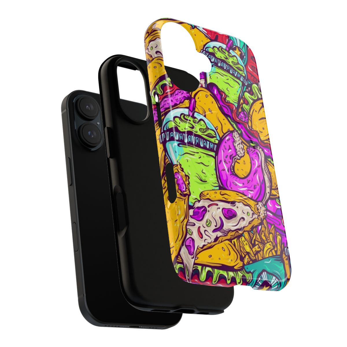 Colorful fast food themed phone case with magnetic and protective design - Layers