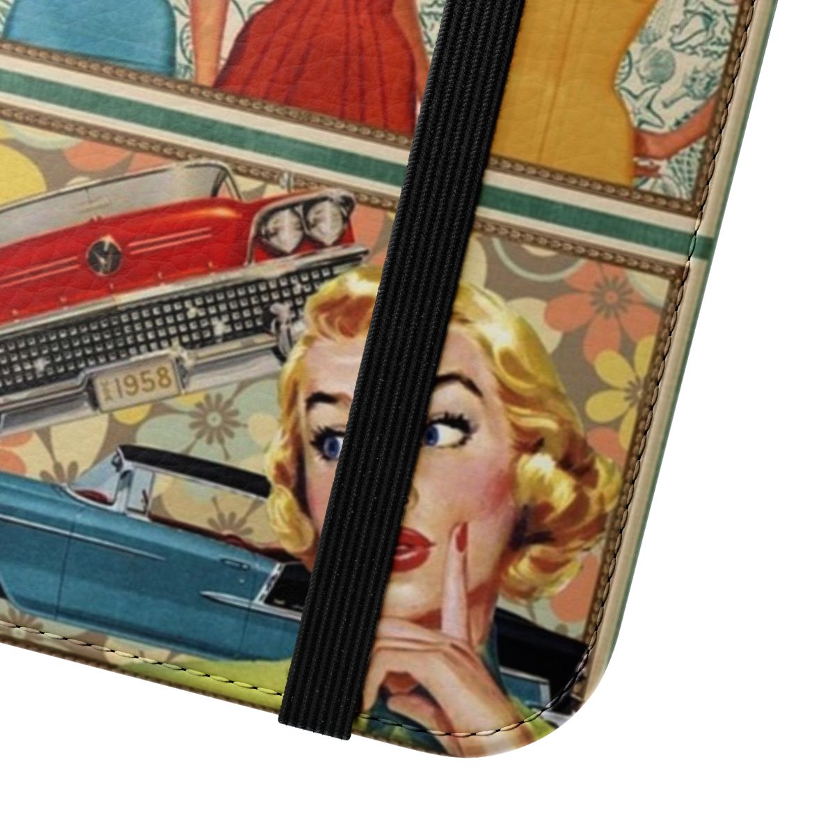 A vintage-style 1950s inspired flip phone case - Close Up