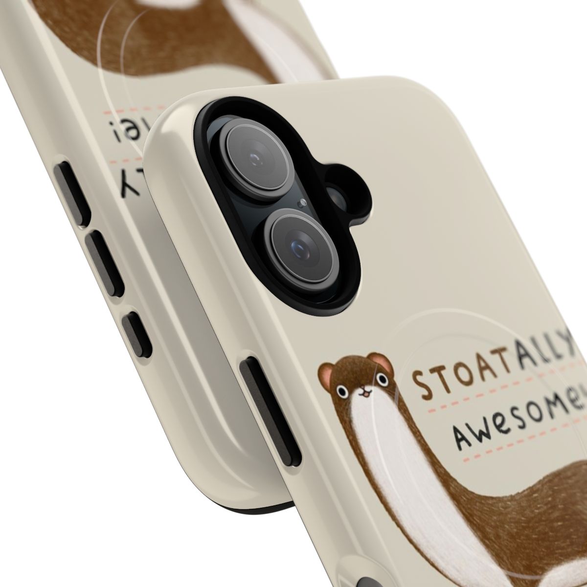 Magnetic phone case with a cute stoat or weasel-like animal design - Detail