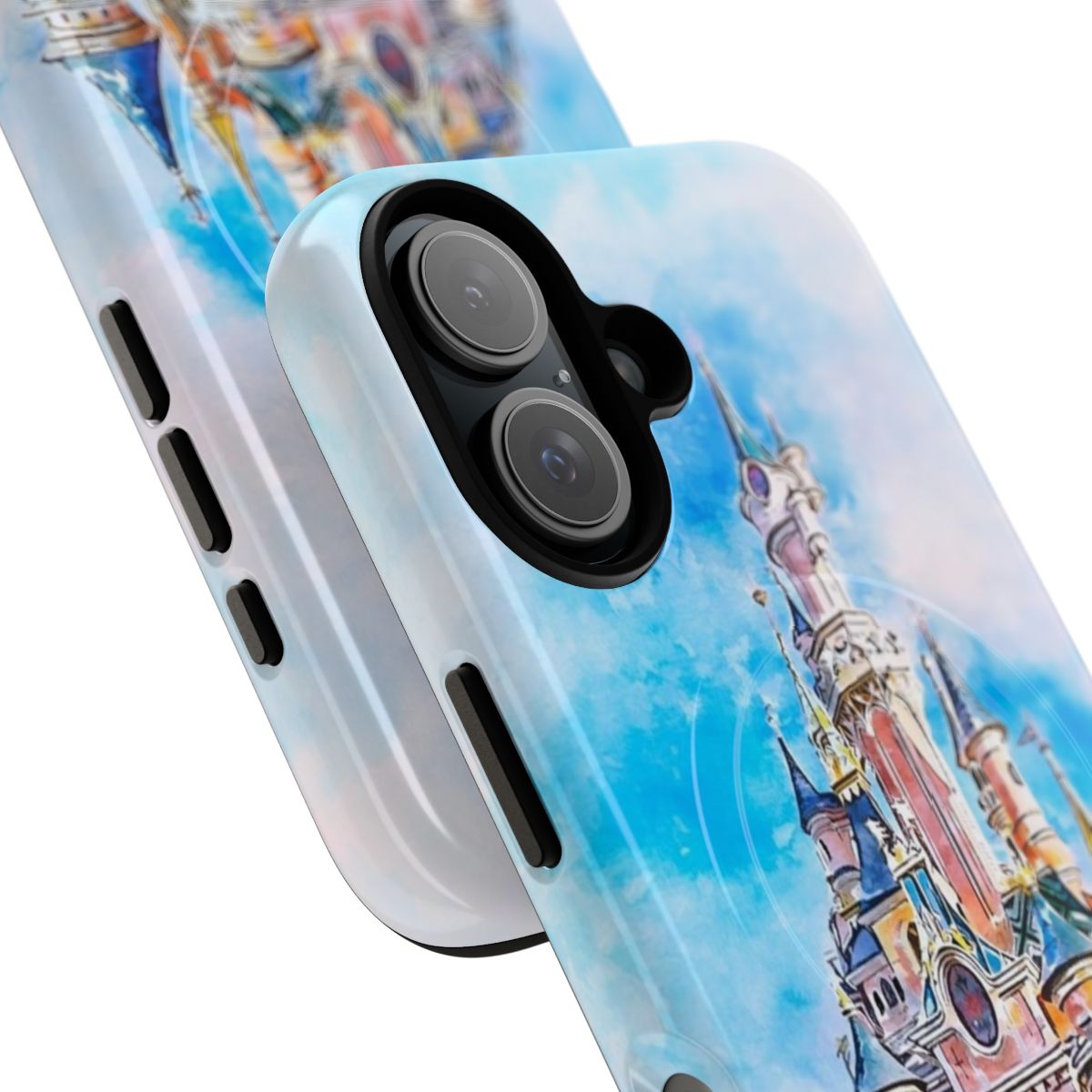 Artistic watercolor painting-inspired magnetic tough phone case with a magic castle design - Detail