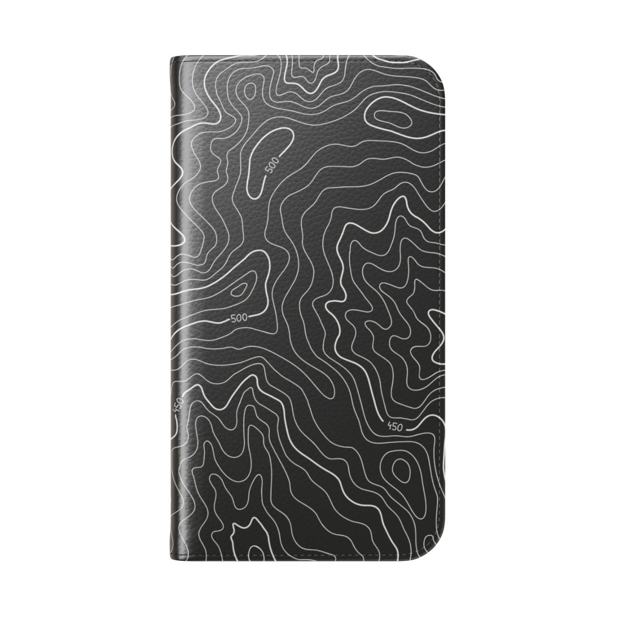 Topography-inspired flip cover phone case with minimalist, black and white design - Folded Back