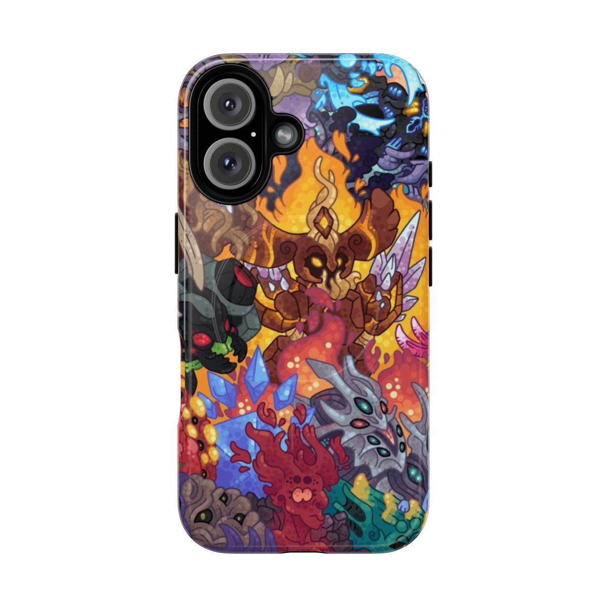 Terraria Calamity mod bosses doodle design on a square magnetic tough phone case