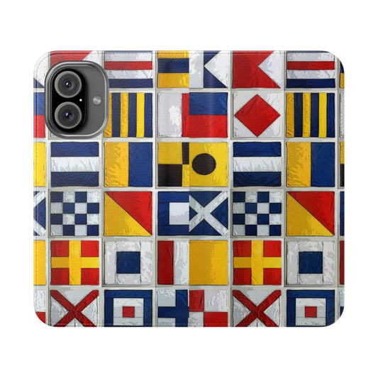 Nautical flags themed flip phone case cover with sailing, boat, and ocean imagery