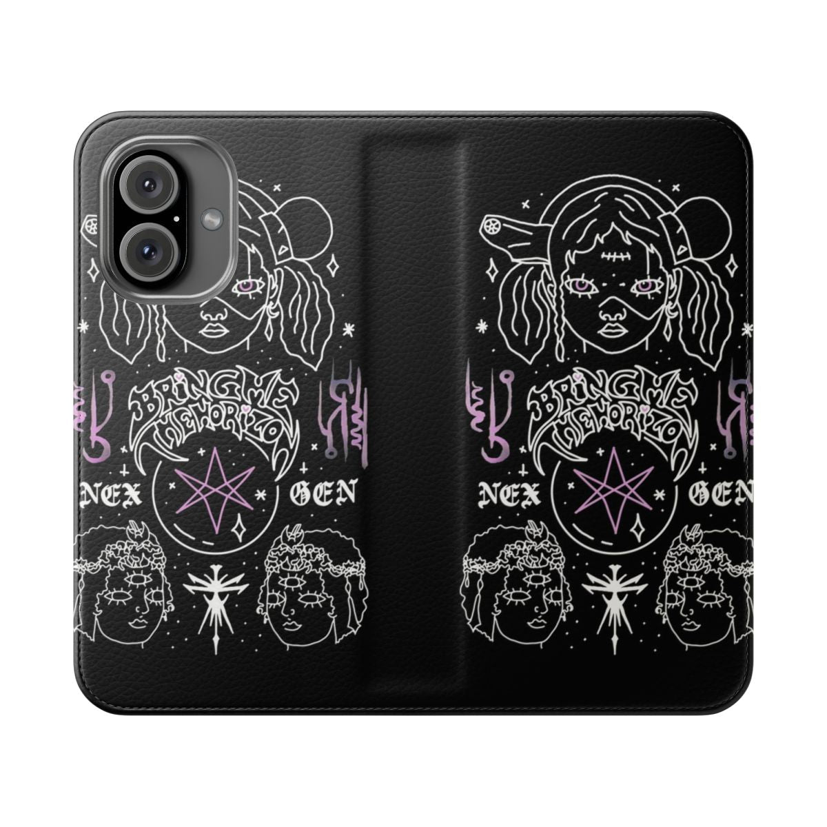 Flip cover phone case with Bring Me Horizon-inspired design