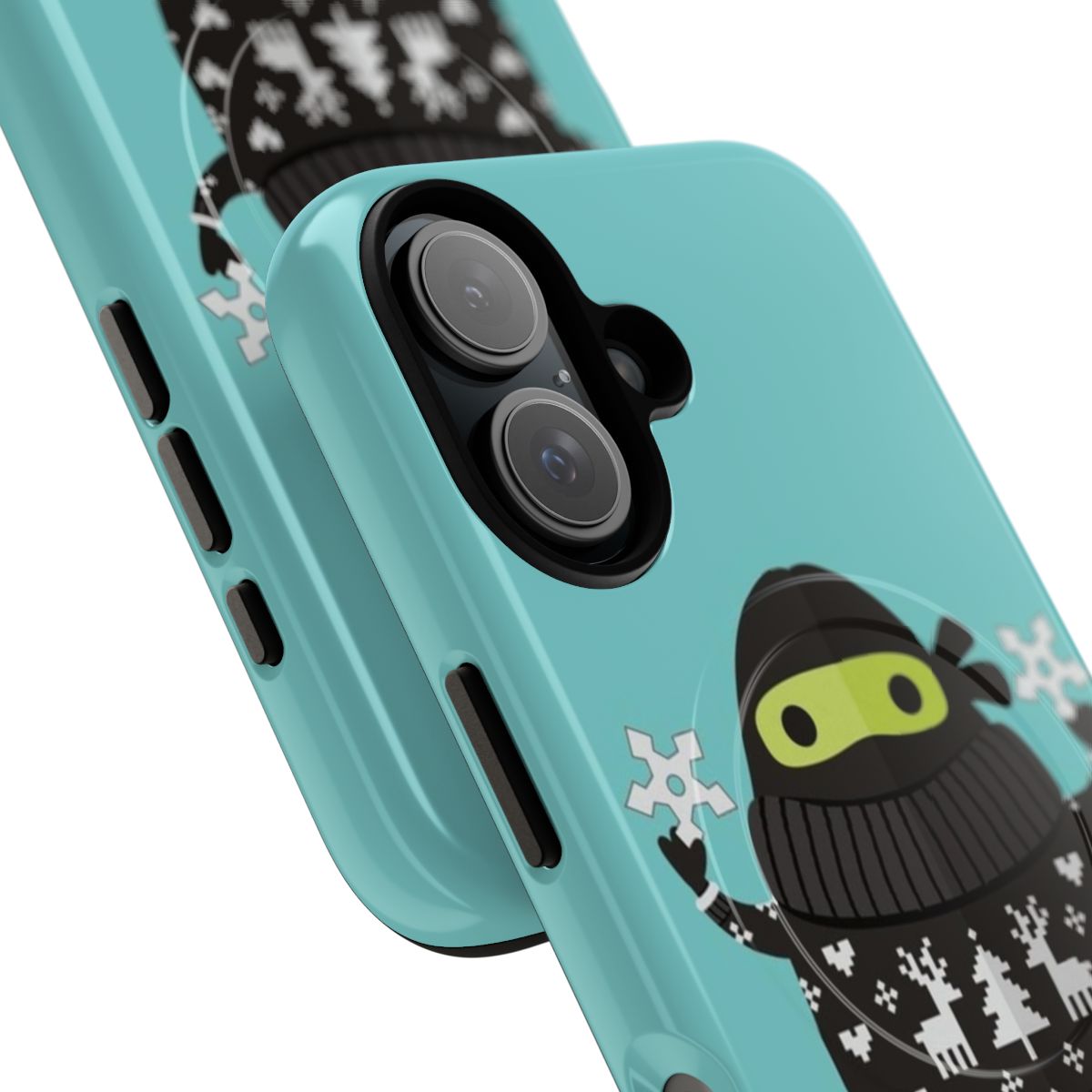 Illustration of a ninja avocado character wearing a cute holiday sweater on a magnetic tough phone case - Detail