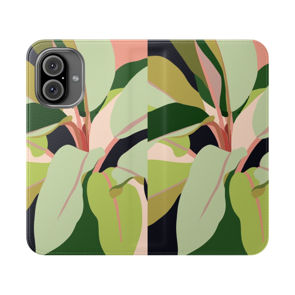 Flip cover phone case featuring a vibrant, nature-inspired botanical illustration.