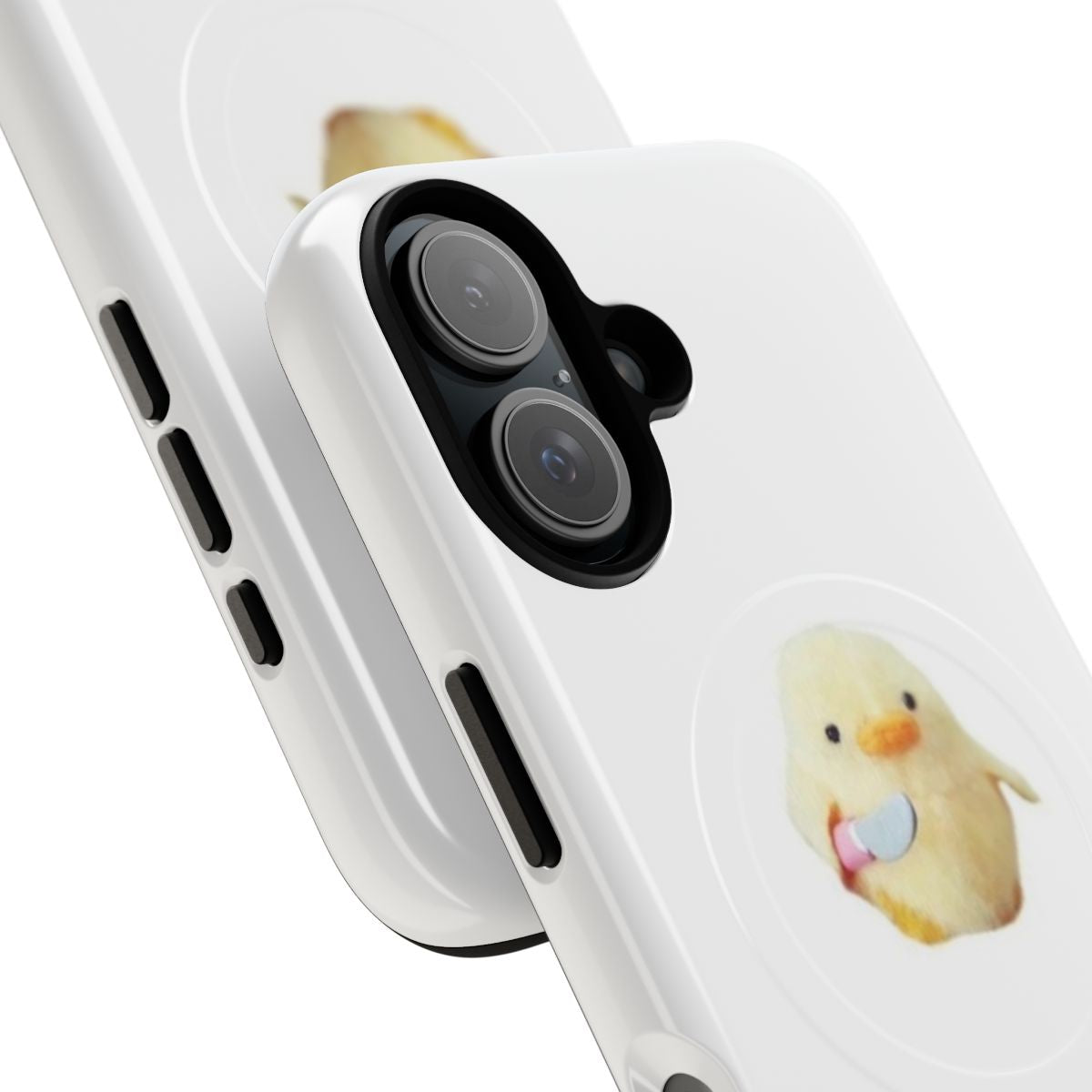 Illustration of a cute, wholesome duck on a durable, magnetic phone case - Detail