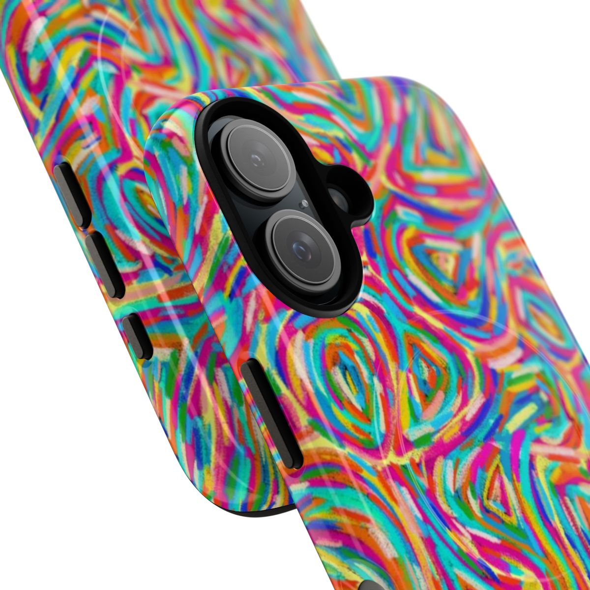 Colorful rainbow chalk-inspired magnetic tough phone case - Detail