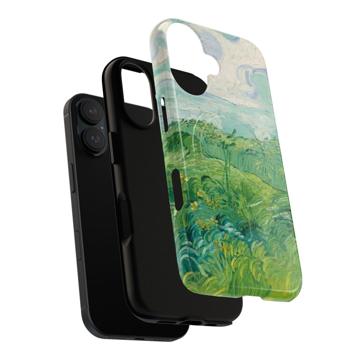 Phone case featuring the 1890 painting "Green Wheat Fields, Auvers" by the renowned Dutch impressionist artist Vincent van Gogh. - Layers