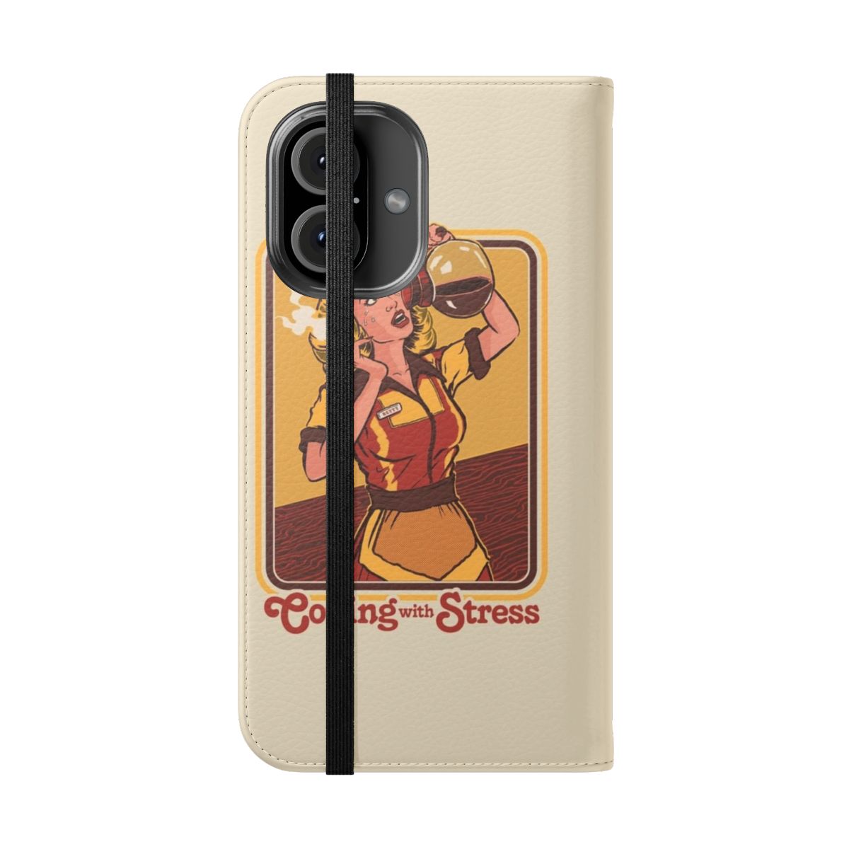 Vintage-style flip phone case with a humorous design for stress relief and caffeine-fueled Mondays - Folded Front