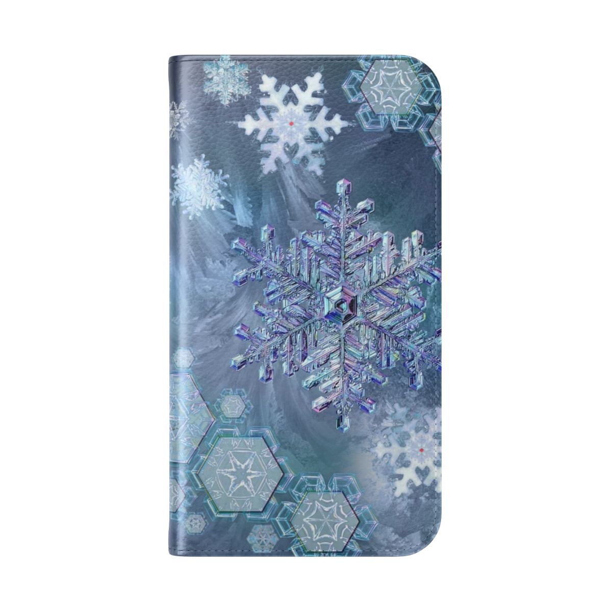 Icy blue snowflake phone case with a sleek, frozen design - Folded Back