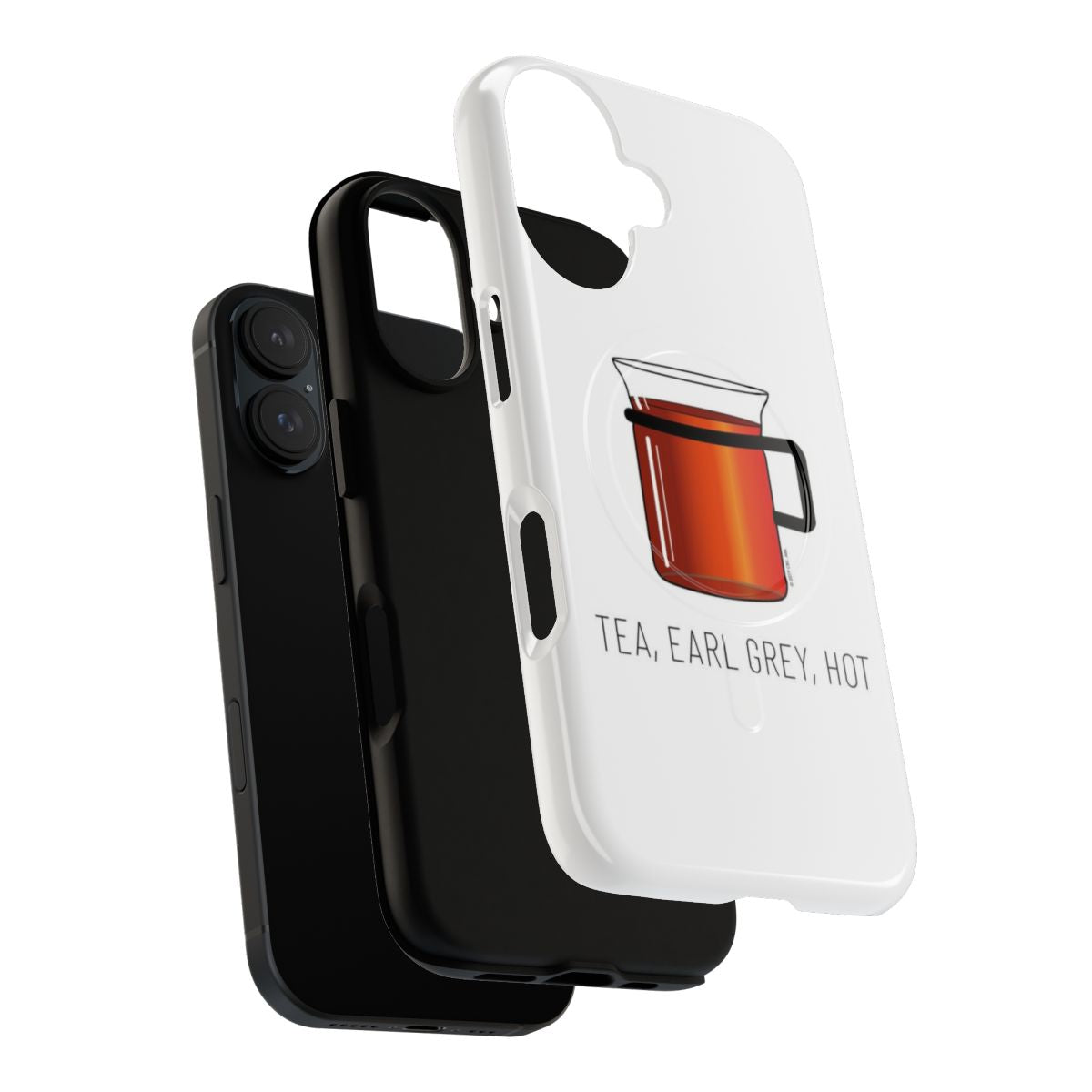 Minimalist phone case inspired by Star Trek: The Next Generation, featuring Captain Picard and his famous request for "Tea, Earl Grey, Hot". - Layers