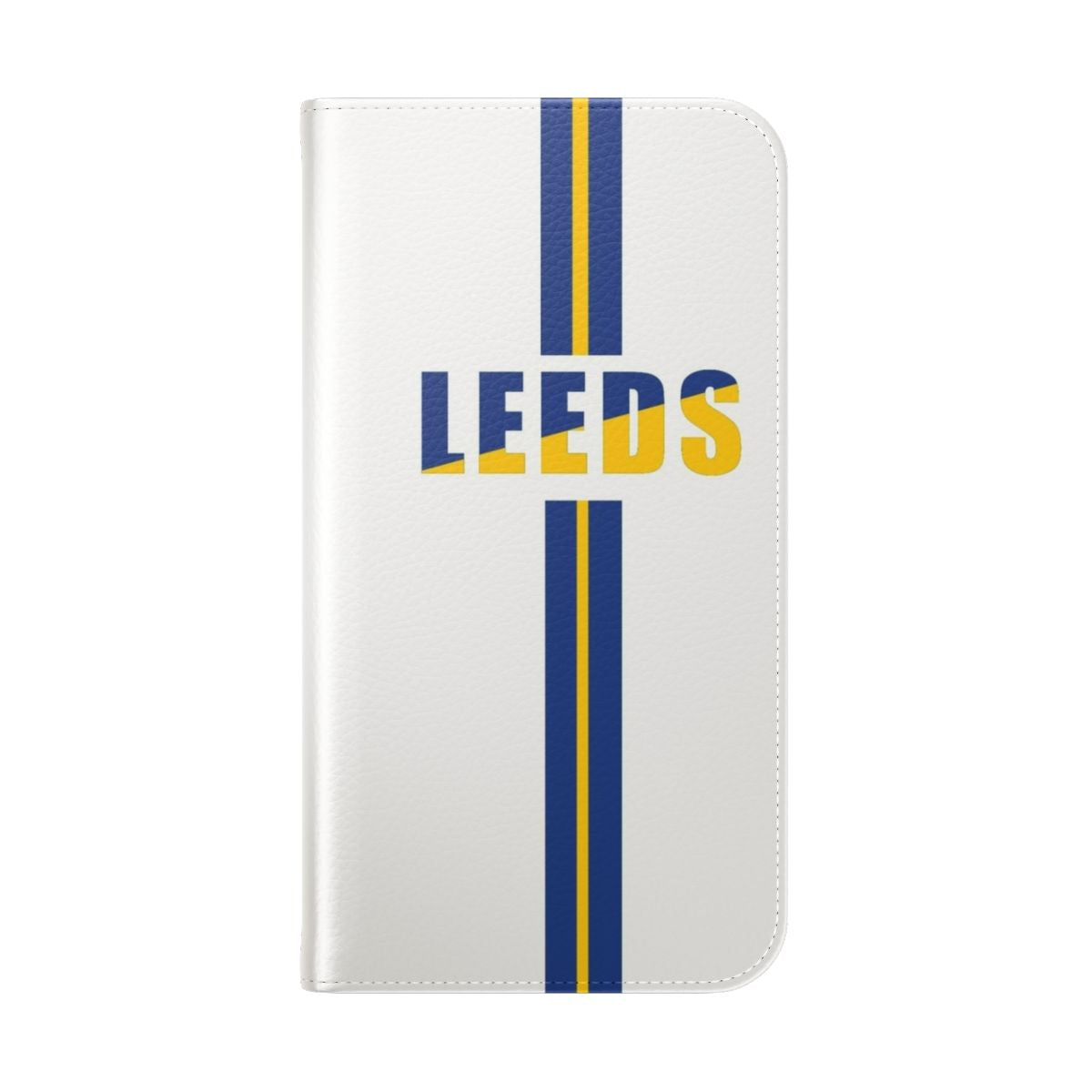 A stylish flip cover phone case featuring the Leeds United football club colors and logo. - Folded Back