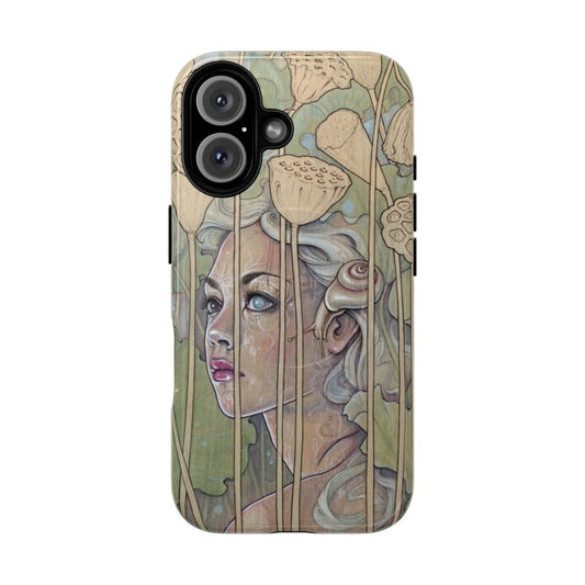 Artistic phone case featuring a detailed illustration of a lotus flower