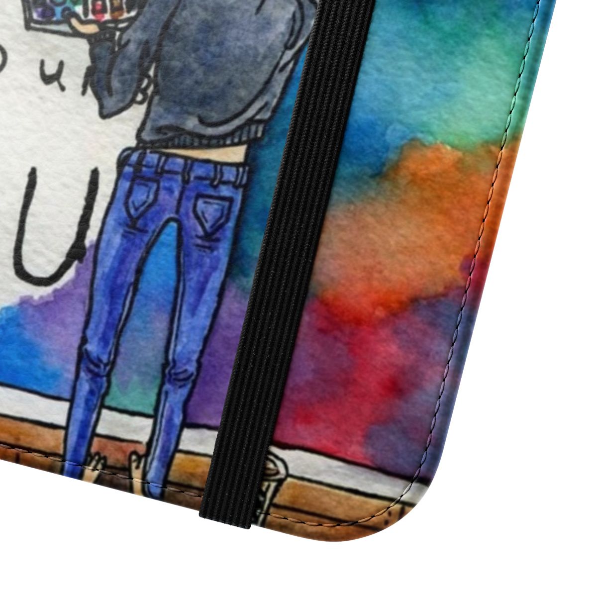 Watercolor painting design featuring the phrase "Always Fighting" on a flip cover phone case - Close Up