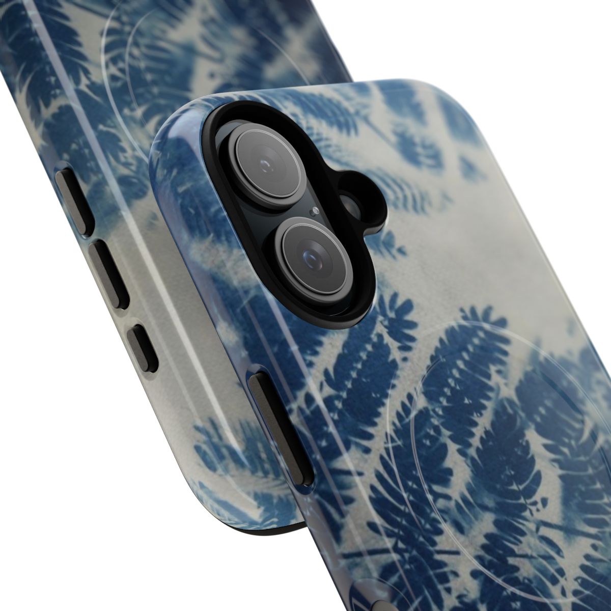 Fern cyanotype phone case with double exposure leaf design - Detail