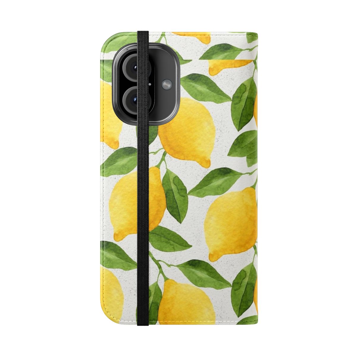 Watercolor illustration of fresh lemons and leaves on a phone case - Folded Front