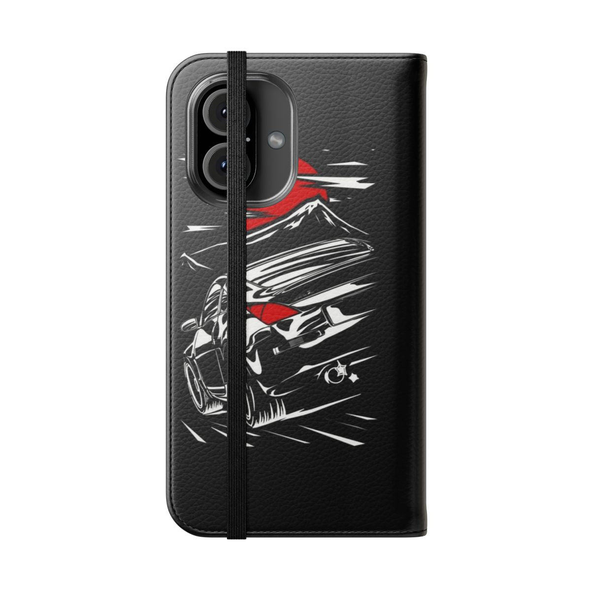 Nissan 350z inspired flip cover phone case in a sleek design - Folded Front