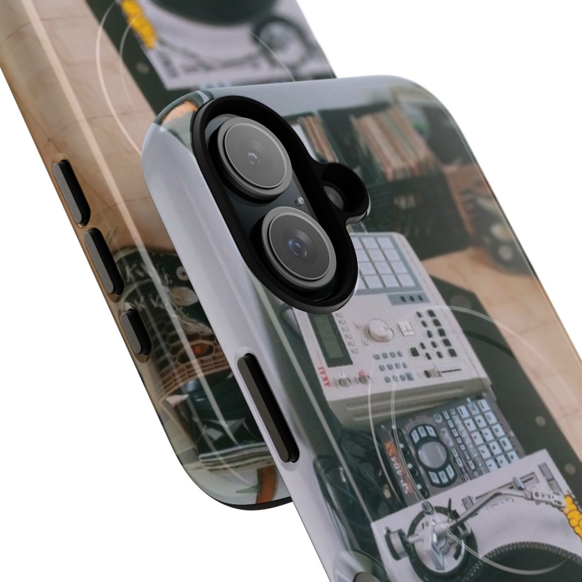 Image of a magnetic tough phone case featuring music-themed designs - Detail