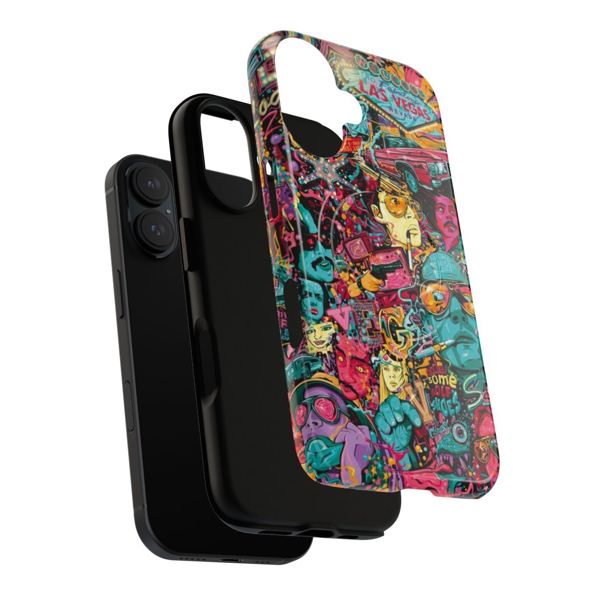 Phone case with a retro, psychedelic design inspired by the cult classic movie "Fear and Loathing in Las Vegas" - Layers