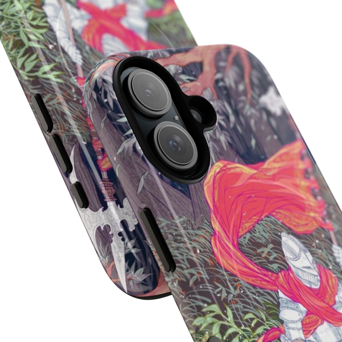 Protective phone case with medieval knight armor and fantasy floral design - Detail