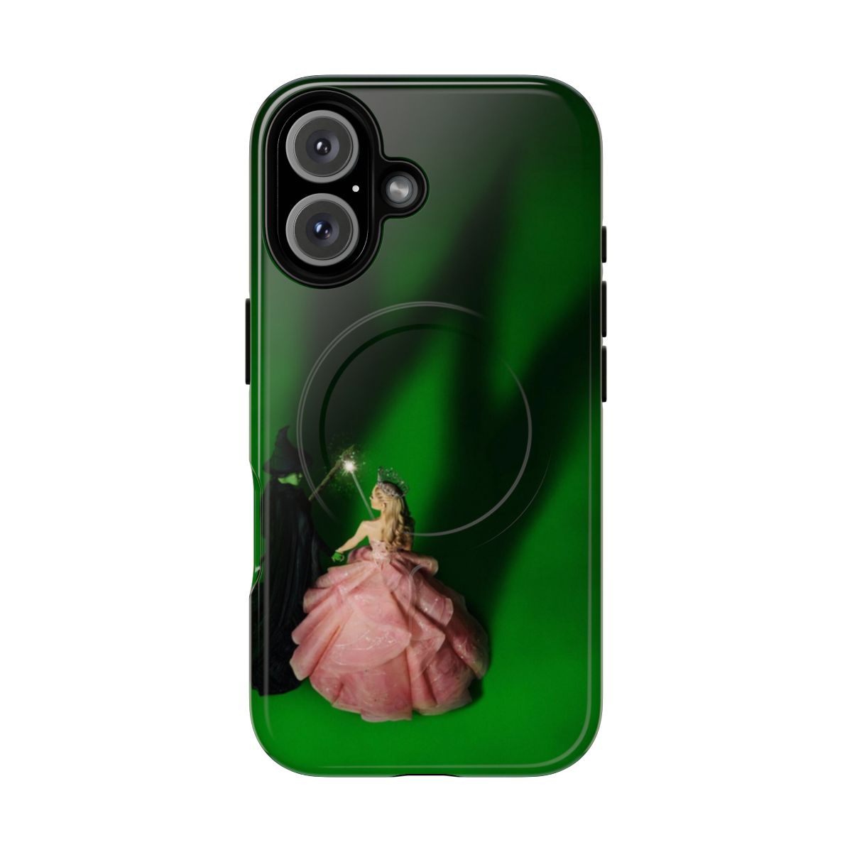 Wicked-inspired phone case featuring Elphaba and Glinda from the hit musical