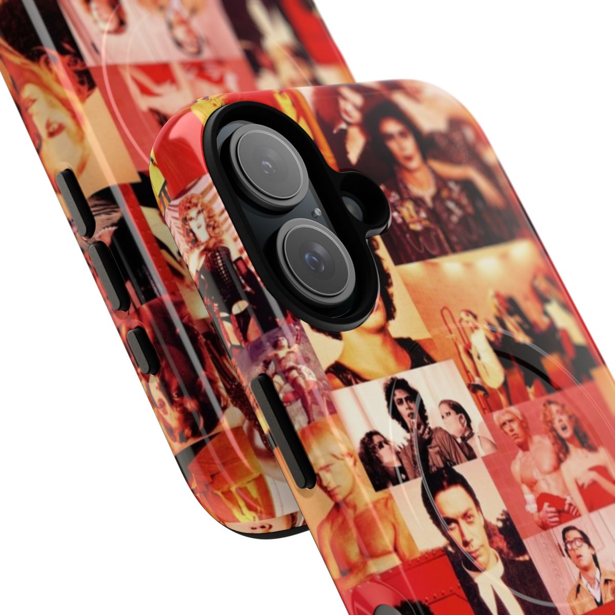 Colorful collage-style image of Rocky Horror Picture Show characters on a magnetic tough phone case - Detail