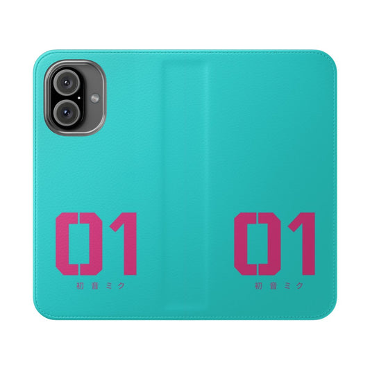 Flip cover phone case featuring a Hatsune Miku-inspired design for vocaloid fans