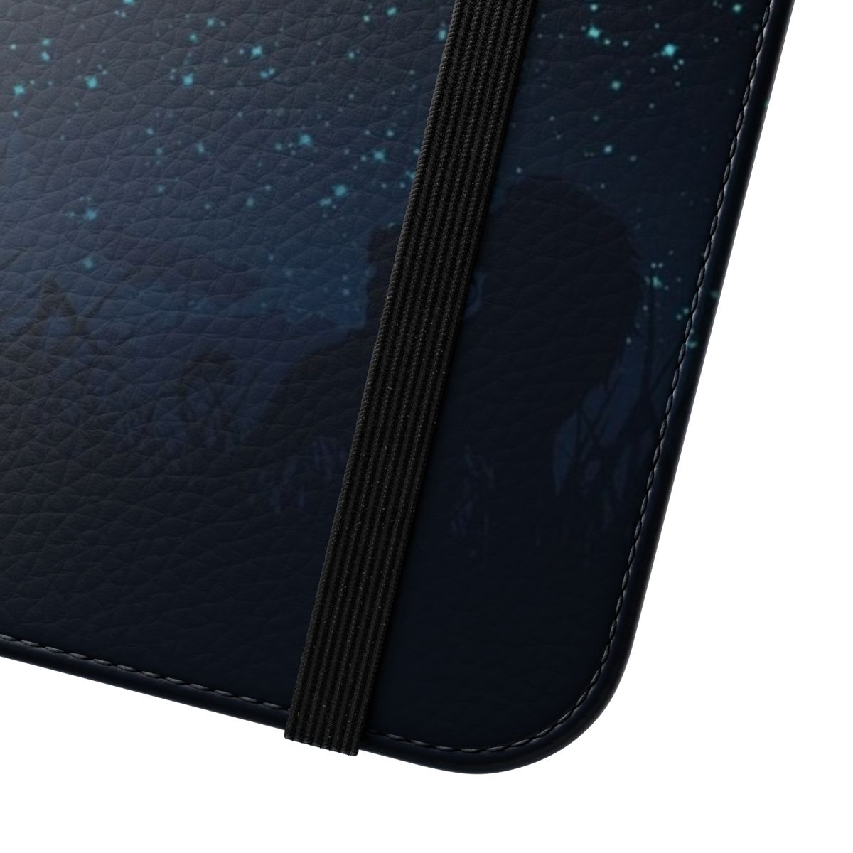 Starry night sky phone case with a cosmic galaxy design featuring lion, mufasa, and simba silhouettes. - Close Up