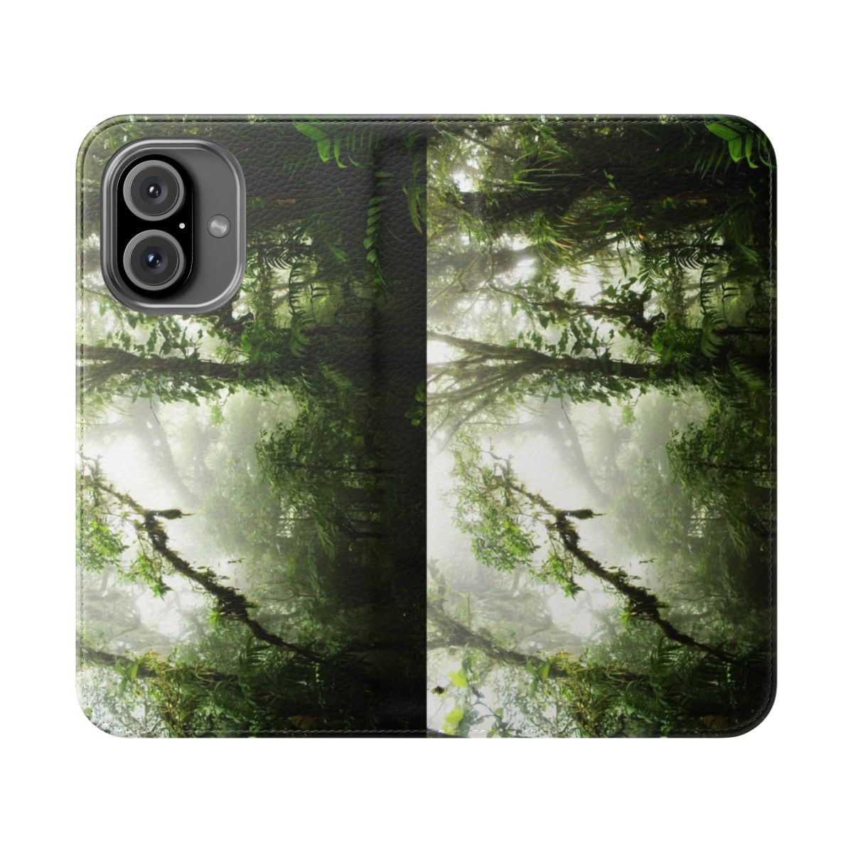 Vibrant forest and cloud-covered landscape phone case