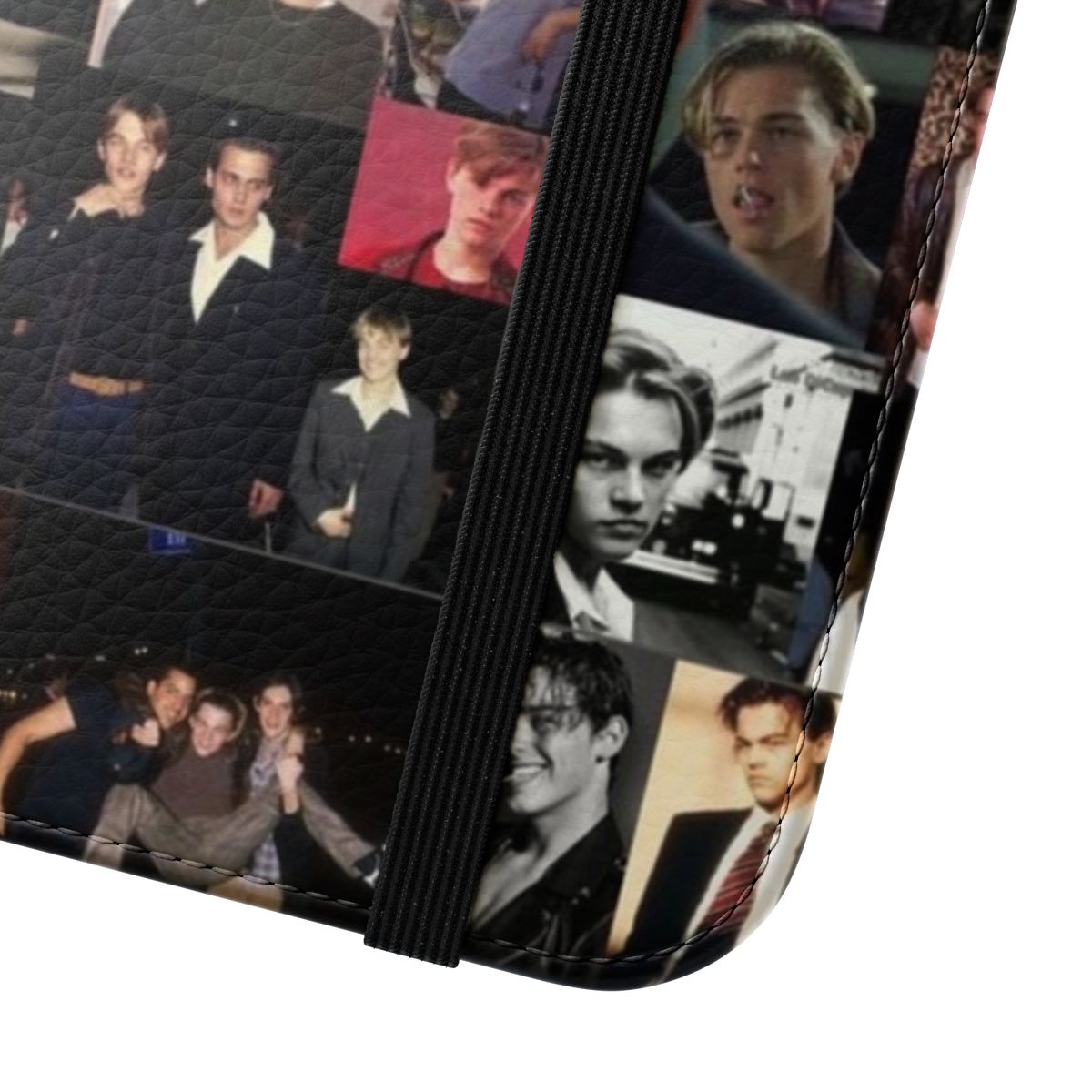 Flip cover phone case with image of Leonardo DiCaprio, popular movie star - Close Up