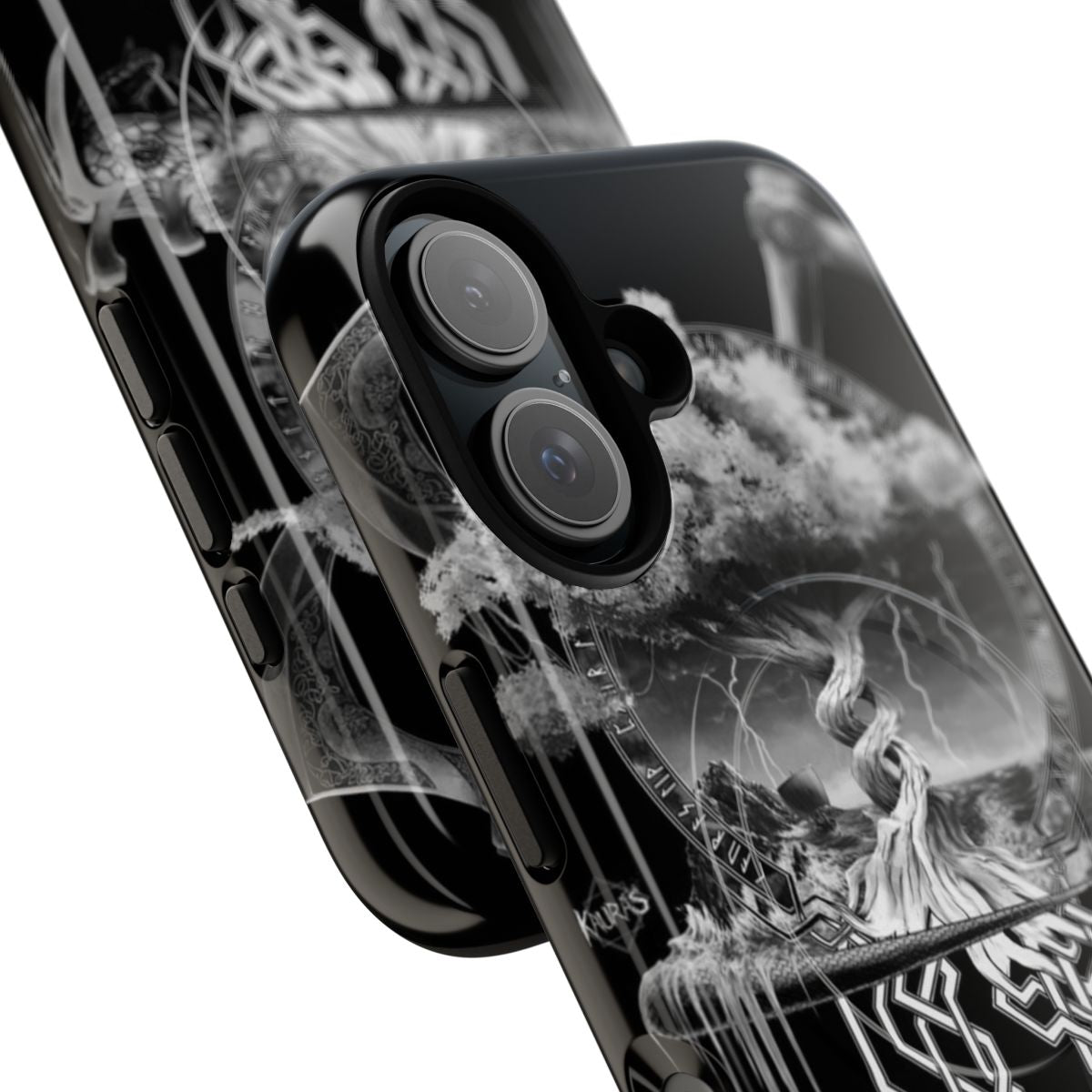 Viking-inspired phone case with runes and Norse mythology imagery - Detail