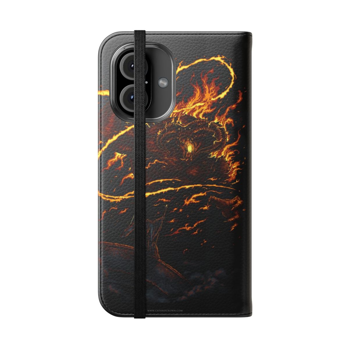 Fantasy phone case with graphic of the Balrog from The Lord of the Rings - Folded Front