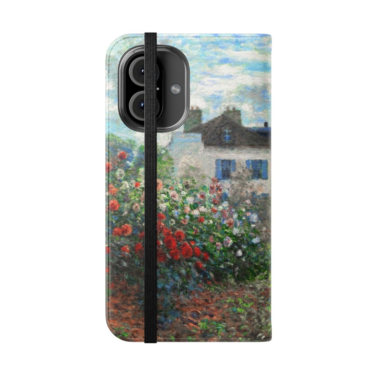 Vibrant floral landscape art featuring Claude Monet's garden in Argenteuil, printed on a high-quality phone case. - Folded Front