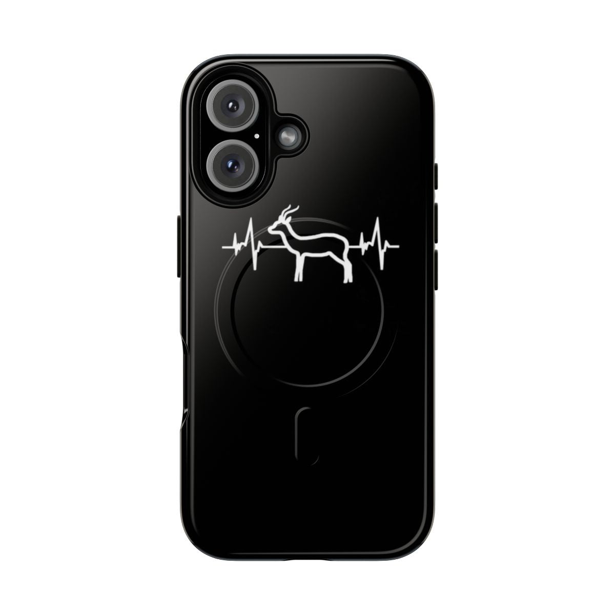 Retro-style gazelle heartbeat ECG design on a magnetic, tough phone case.